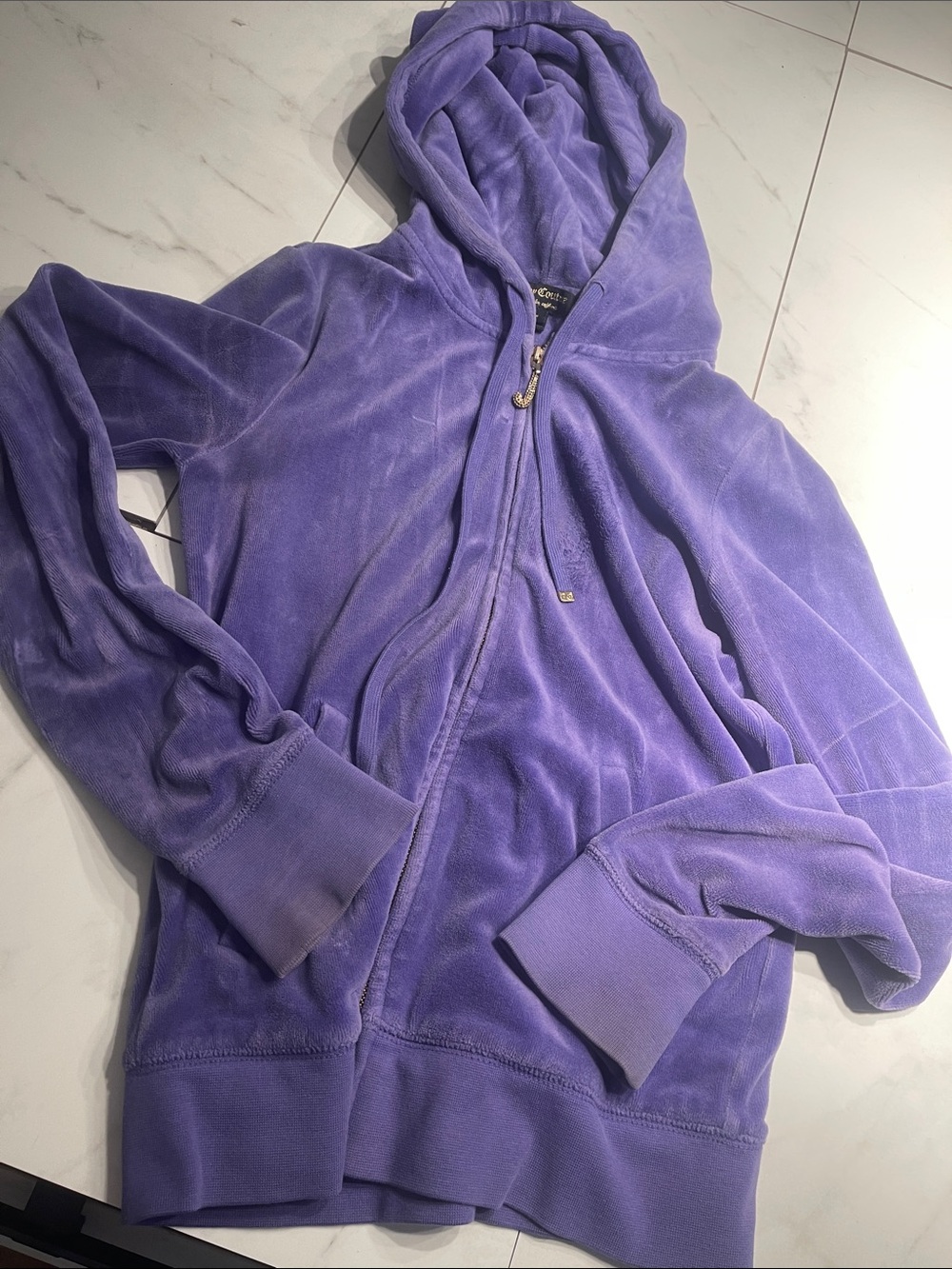 Y2K Juicy Couture Purple Velour Cotton Hoodie with Jeweled J Zipper mid 2000s